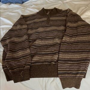 Jos. A. Bank Men's Brown and Tan Striped Zip-Up Sweater